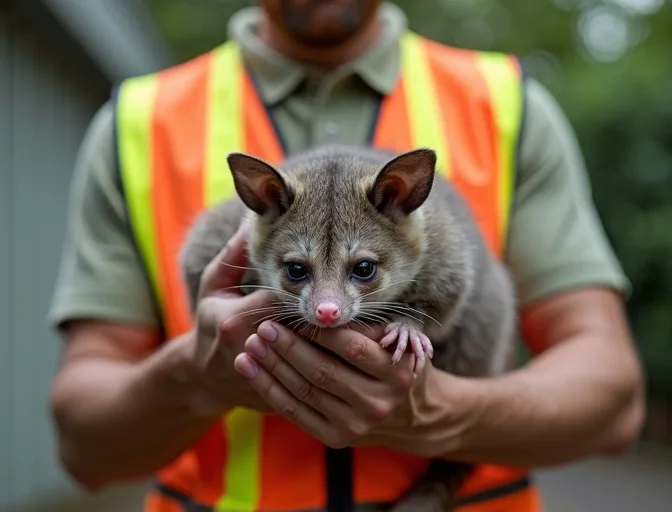 Animal handler safely recovering a deceased possum in Lake Gardens